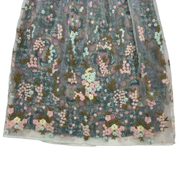 Anna Sui Sui Floral Skirt S Sheer Overlay Embroidered - Picture 9 of 12
